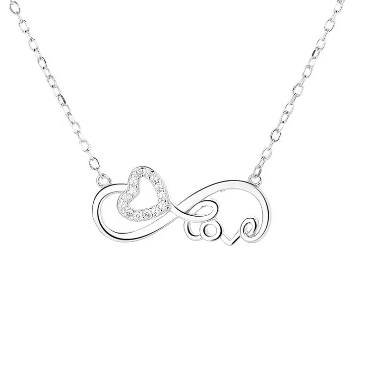 Yaeno Jewelry Solid Silver 925 Heart Design Charm Infinity Love Necklace for Women