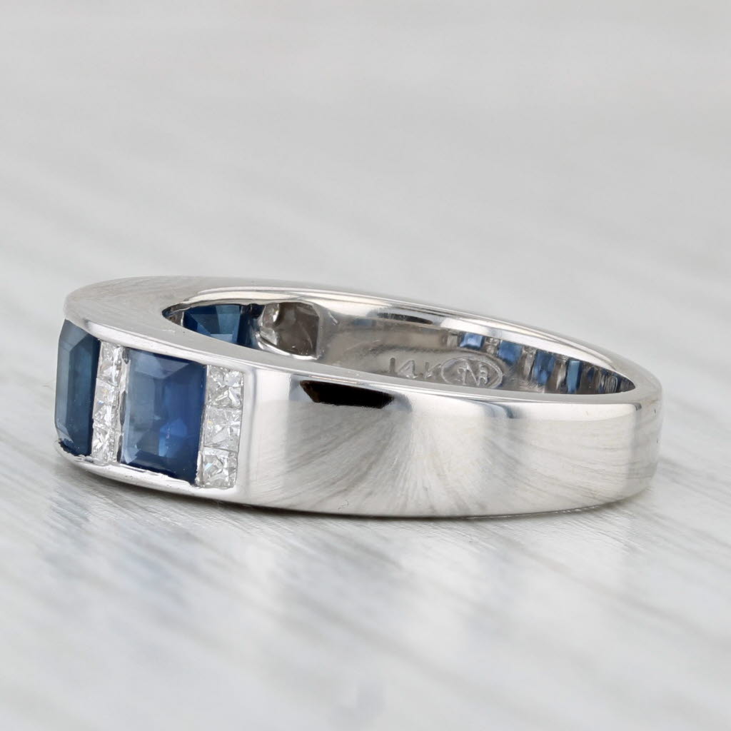 2.45ctw Blue Sapphire Diamond Ring 14k White Gold Size 7 Band