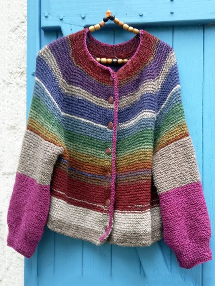 Vintage Button Down Rainbow Icelandic Cozy Warm Sweater