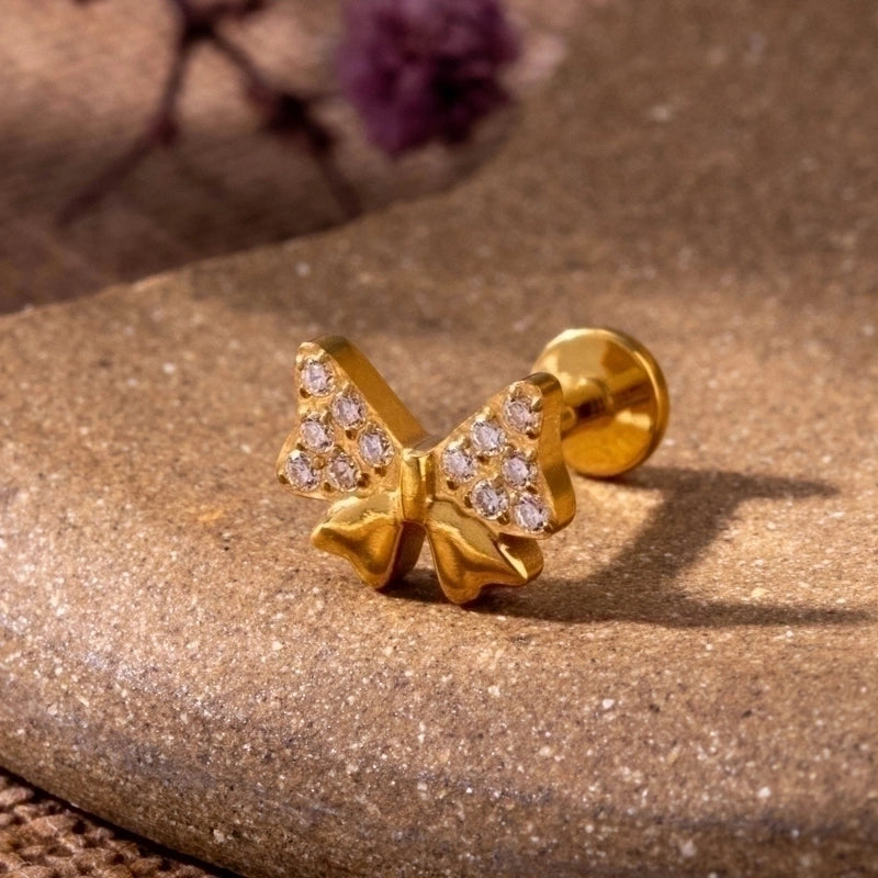 1 Piece Ear Cartilage Rings & Studs IG Style Vintage Style Geometric Flower Bow Knot Pure Titanium Plating Inlay Zircon