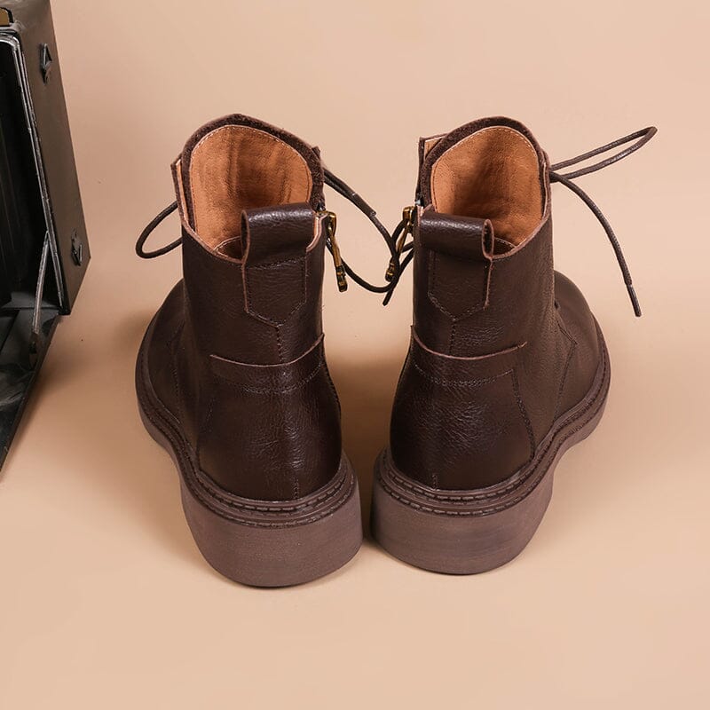 Leather Martin Boots Brush-Off Combat Boots Lace Up Ankle Boots in Black/Coffee/Brown