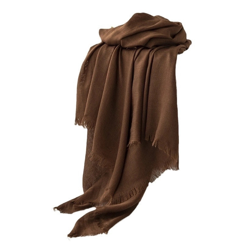 Gray Cotton And Linen Scarf Pure Color Japanese Beach Long Scarf Shawl Vintage Frayed Scarf
