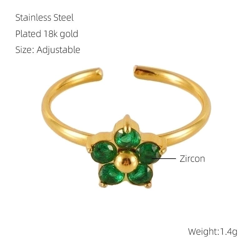 Casual Cute Square Heart Shape Flower 304 Stainless Steel Zircon 18K Gold Plated Plating Inlay Stainless Steel Rings