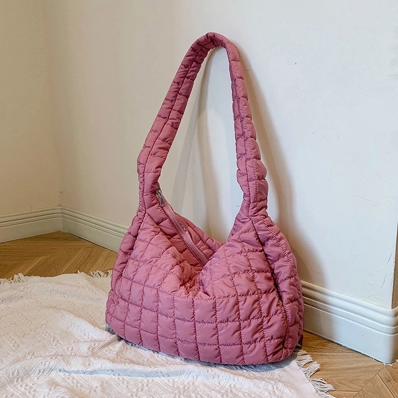 Women's Nylon Solid Color Basic Pillow Shape Zipper Shoulder Bag Crossbody Bag