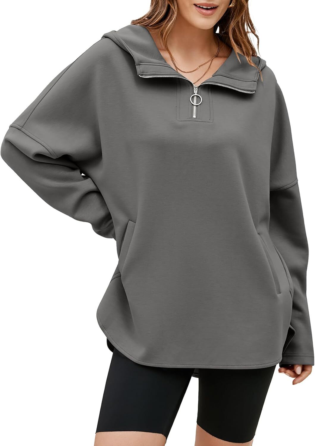 FINAL SALE⚡5 Packs for $25.95⚡- Women's Oversized Hoodies Casual Long Sleeve Half Zipper Pocket Sweatshirt Pullover Tops