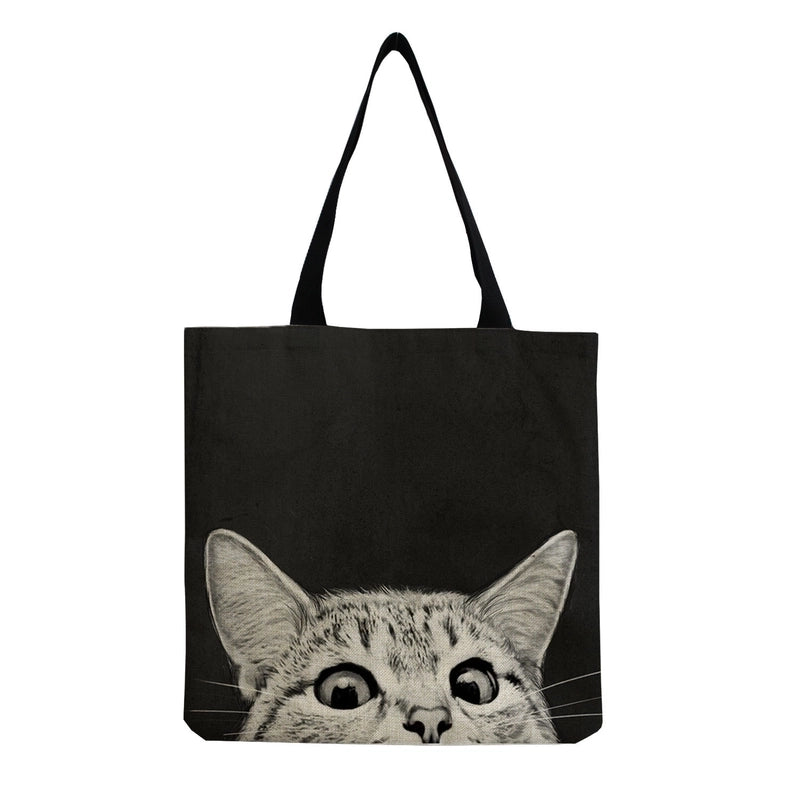 Women's All Seasons Linen Cat Minimalist Square Open Canvas Bag