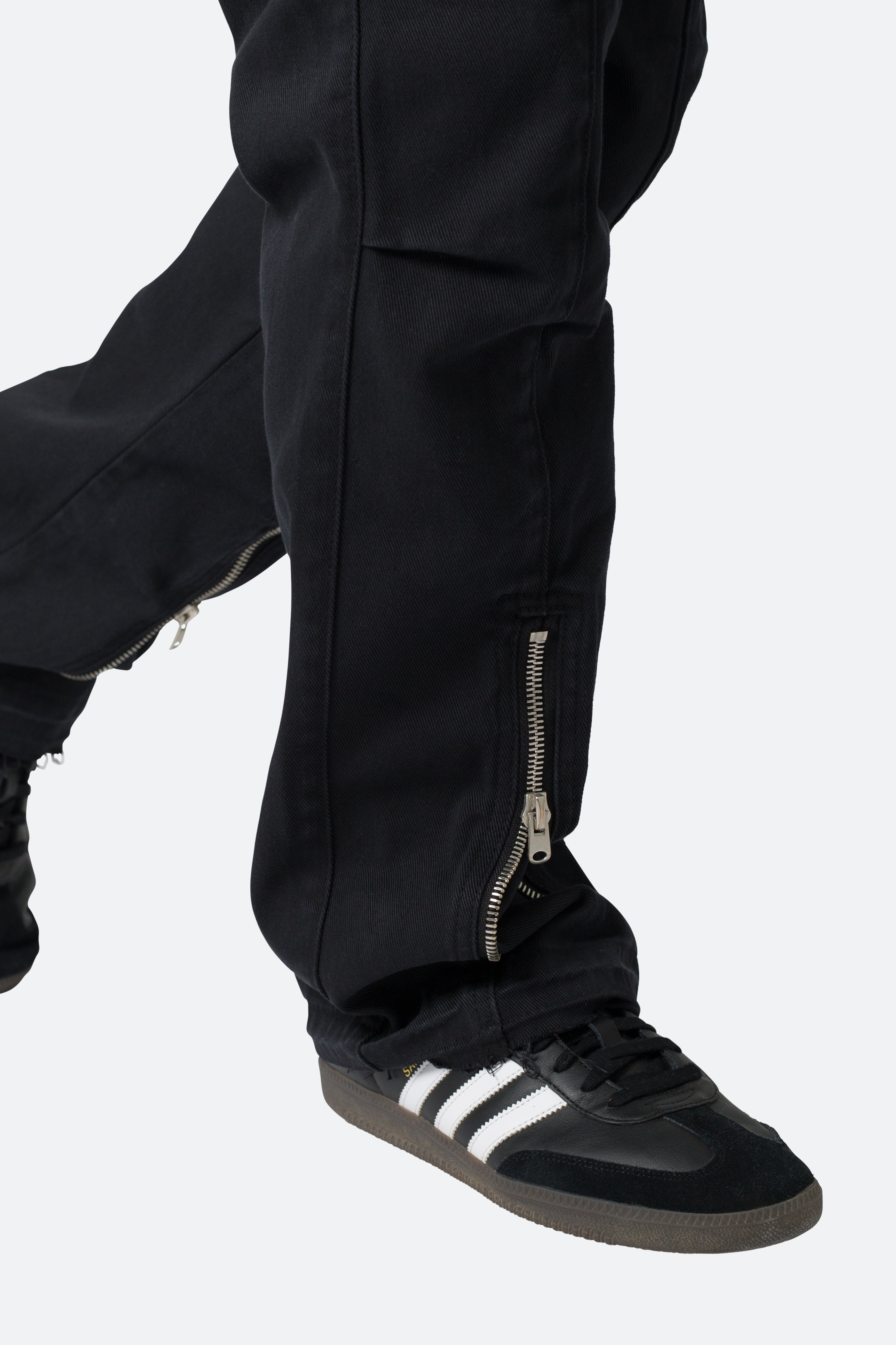 Front Zip Flare Cargo Pants - Black