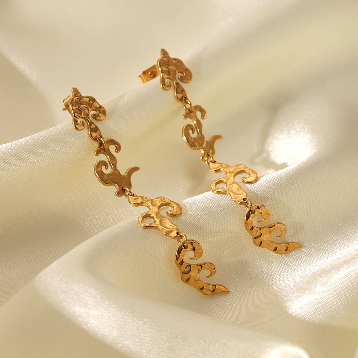 Stainless Steel Earrings Niche Design Hammer Pattern Flame Tassel Earrings Female Earrings