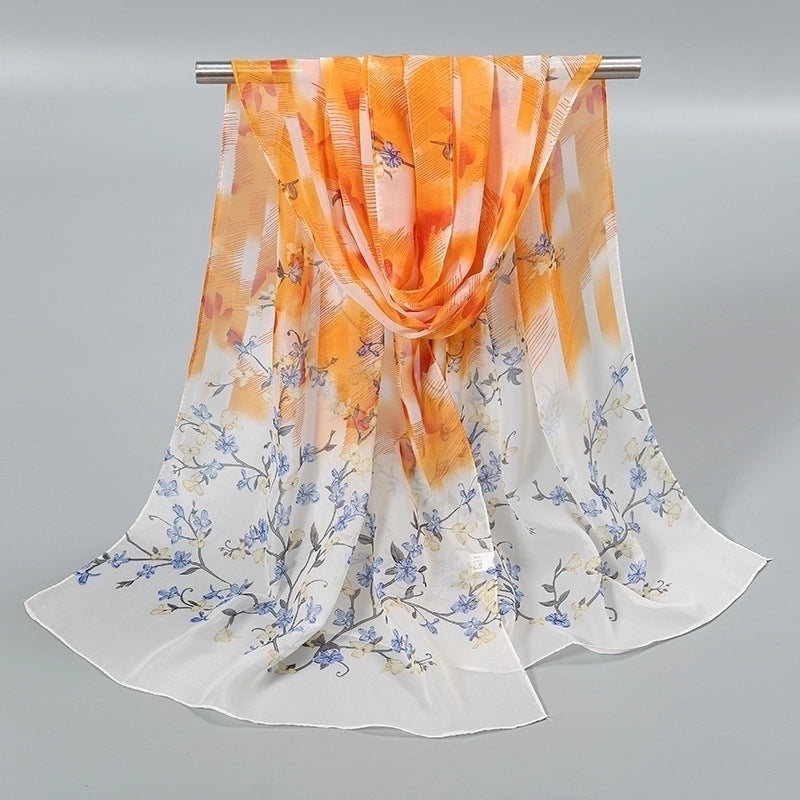 Women's Sweet Flower Chiffon Printing Silk Scarf