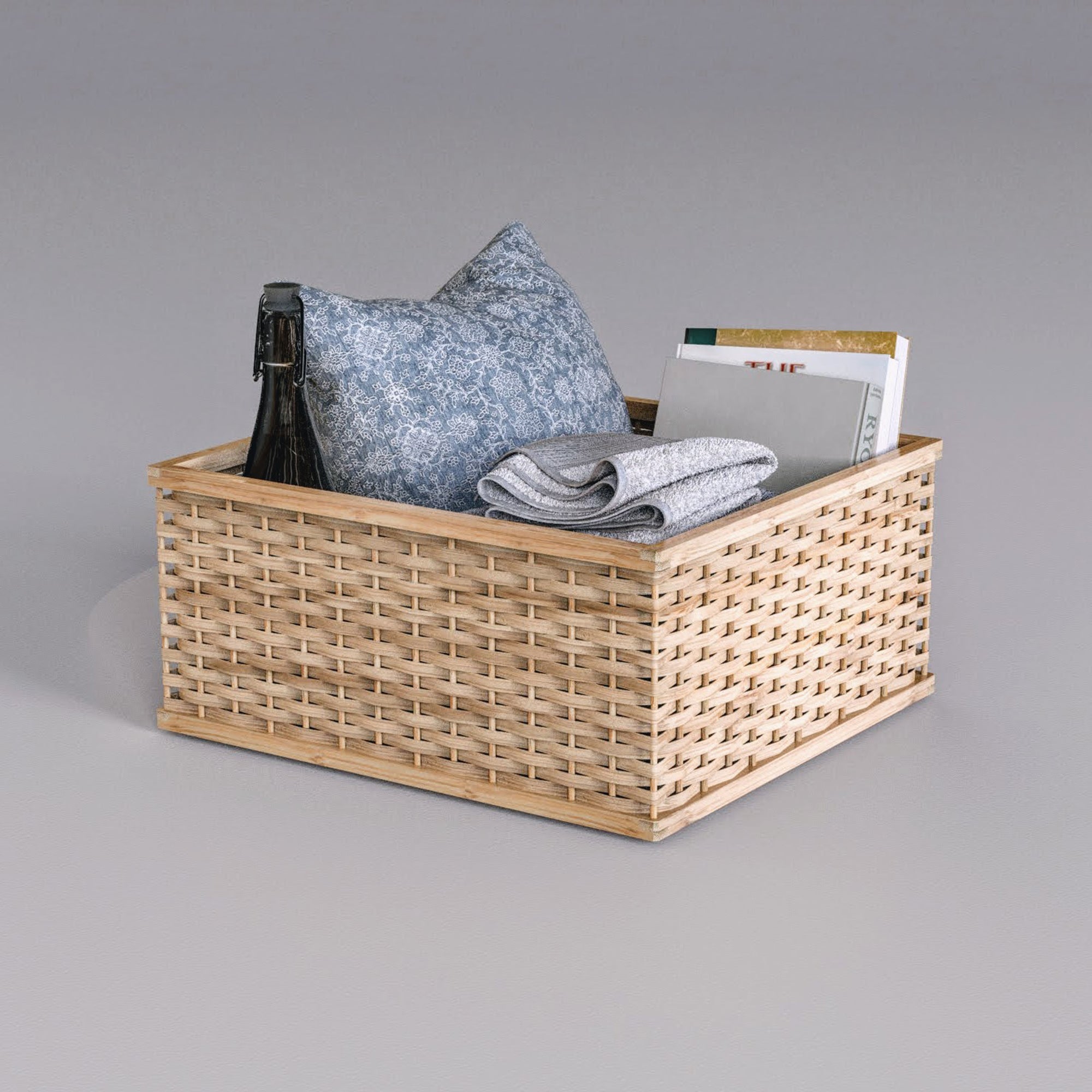 Stackable Basket: Wicker Shelf Basket | Multi-Color Laundry Bamboo Basket for Home Corporate Gifting [46.5cm/18in(L) x 42.5cm/17in(B) x 21.5cm/8.5in(H)]