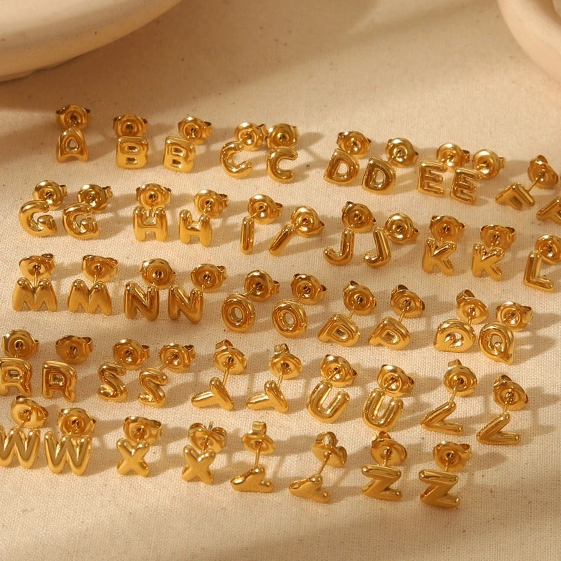 1 Pair Basic Minimalist Letter Solid Color 304 Stainless Steel 14K Gold Plated Ear Studs