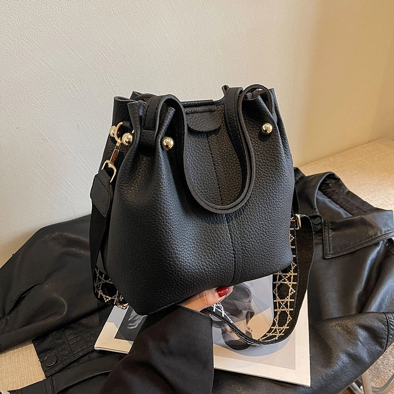 Women's Large Pu Leather Solid Color Basic Bucket Magnetic Buckle Shoulder Bag Handbag Crossbody Bag