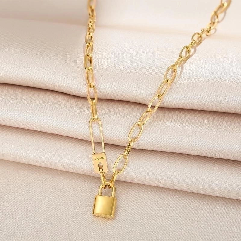 Letter Lock Titanium Steel Plating 18k Gold Plated Necklace