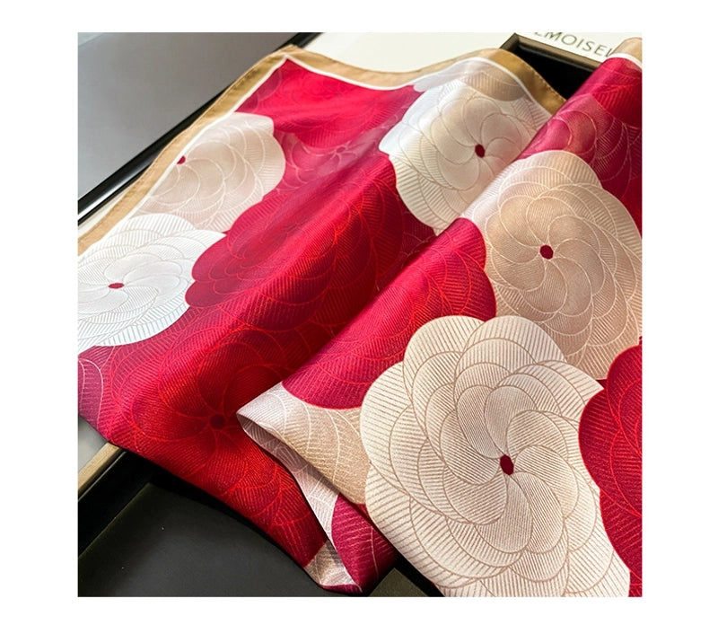 Women's Elegant Color Block Flower Silk Printing Silk Scarf