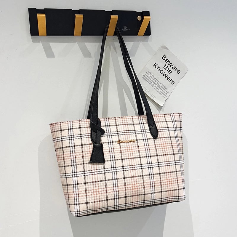 Women's Large Pu Leather Stripe Basic Vintage Style Zipper Tote Bag