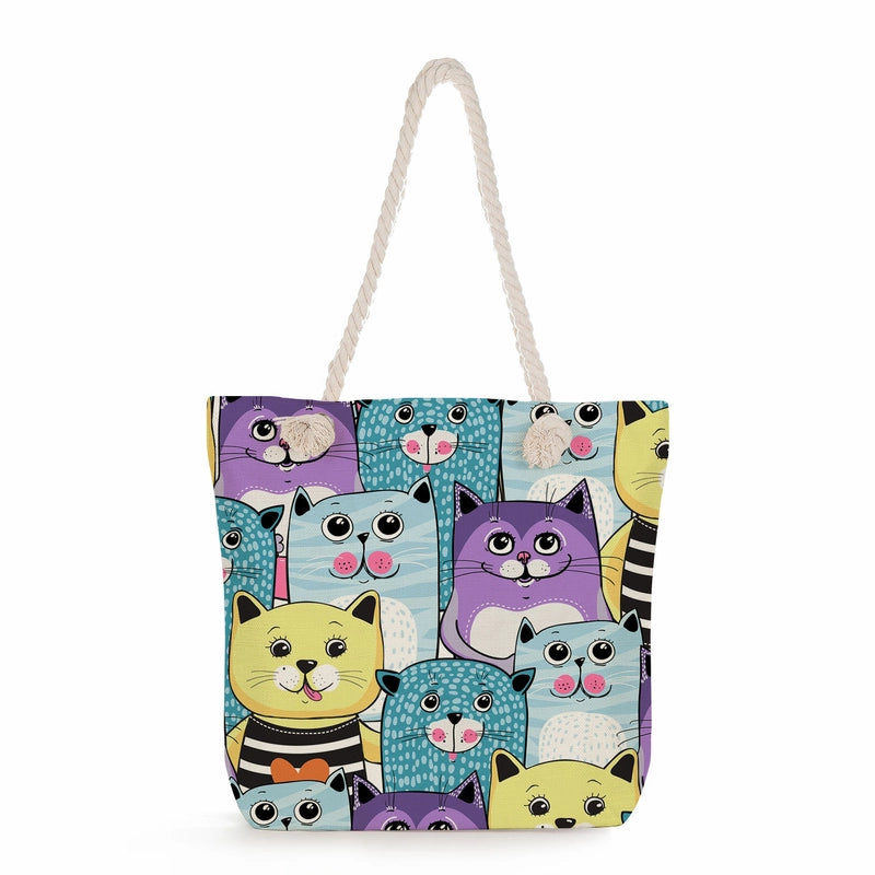 Women's Medium Linen Cartoon Elegant Basic Classic Style Square Zipper Canvas Bag