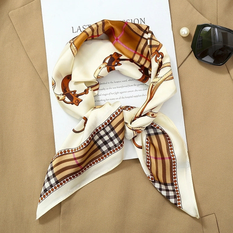 70*70  Striped Silk Scarf Women's Small Square Scarf  Versatile Professional Small Scarf Summer Thin Decorative Scarf