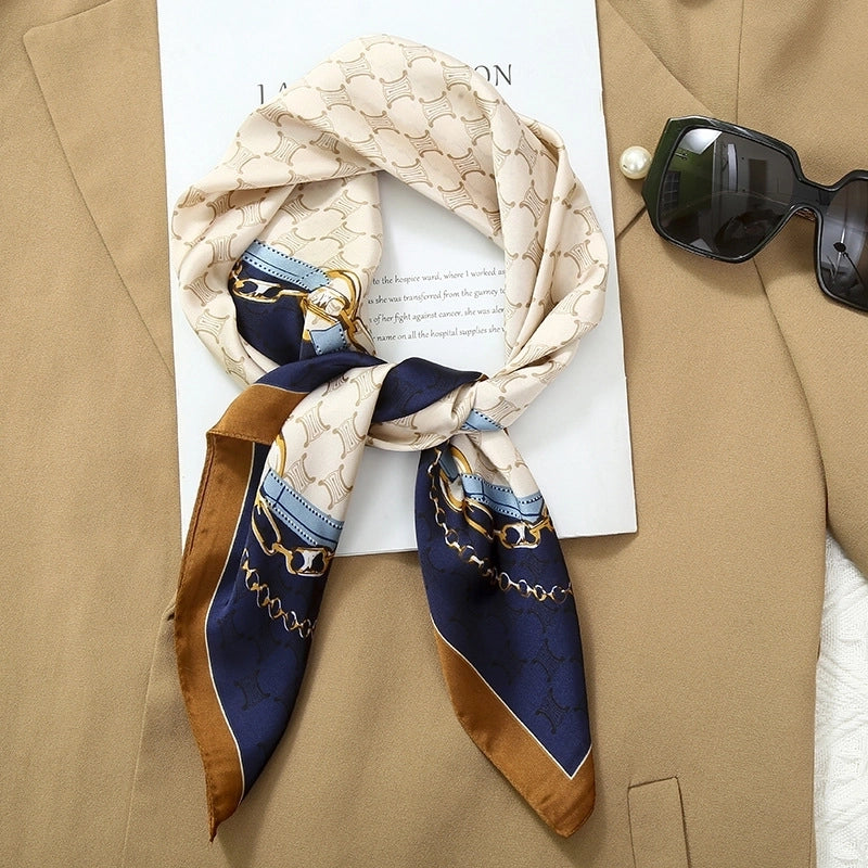 70*70  Striped Silk Scarf Women's Small Square Scarf  Versatile Professional Small Scarf Summer Thin Decorative Scarf