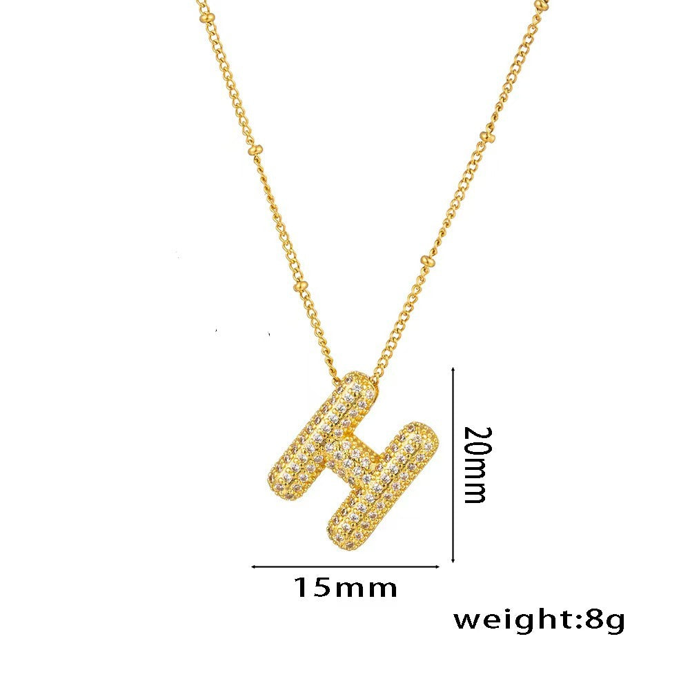 New Micro-Inlaid Zircon 26 Letter Pendant Necklace Copper Plated 18K Gold Fashionable And Classic