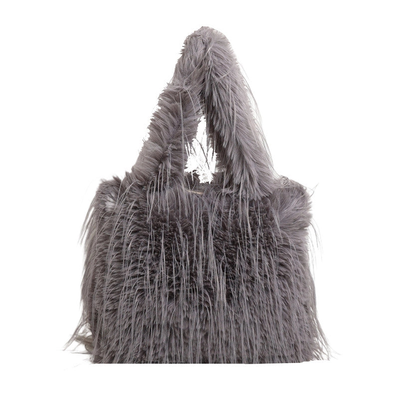 Large Capacity Plush Bag Women's Western Style Tassel Shoulder Bag Tote Bag Furry Bag