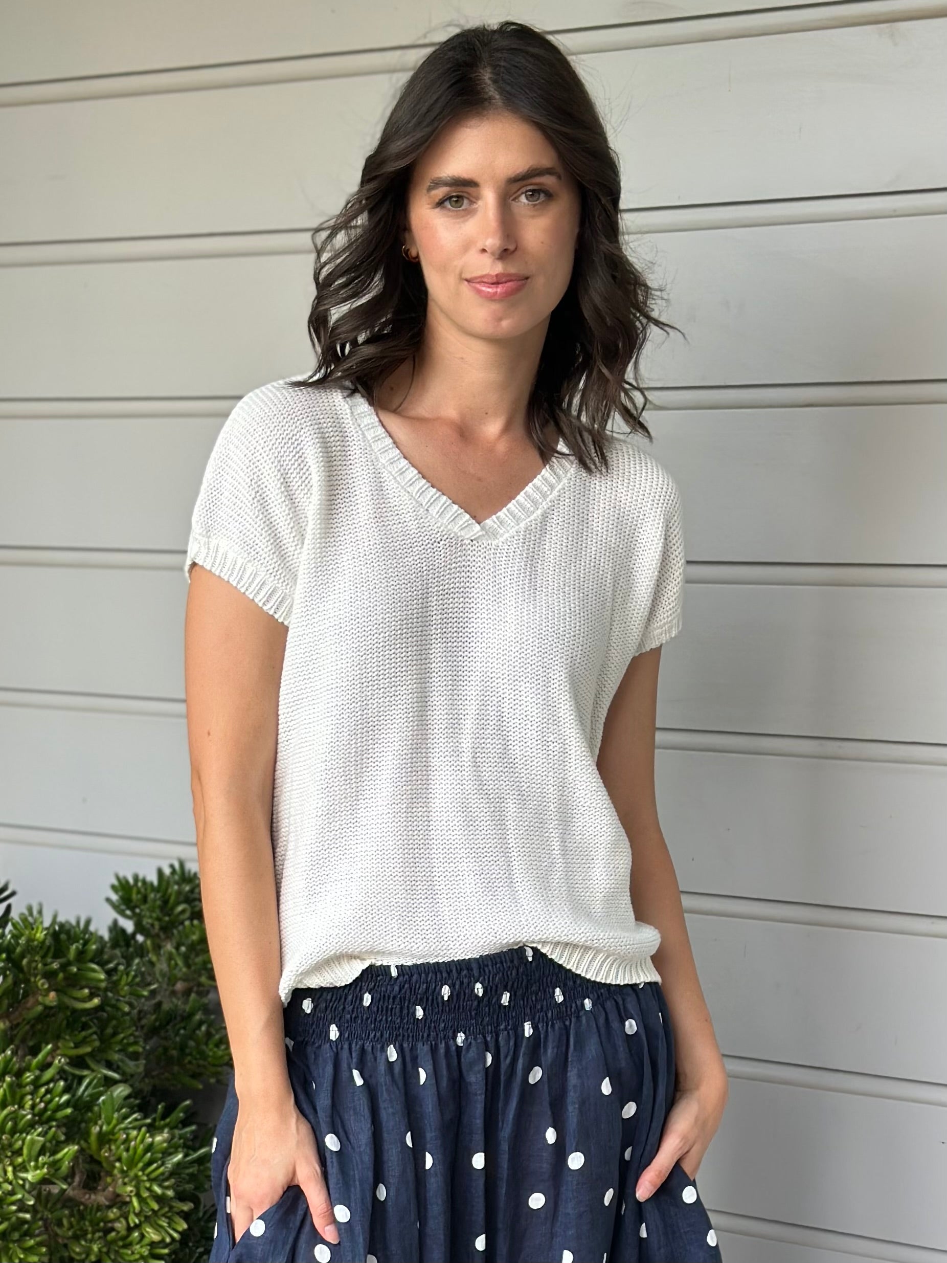 lara knit top - warm white cotton