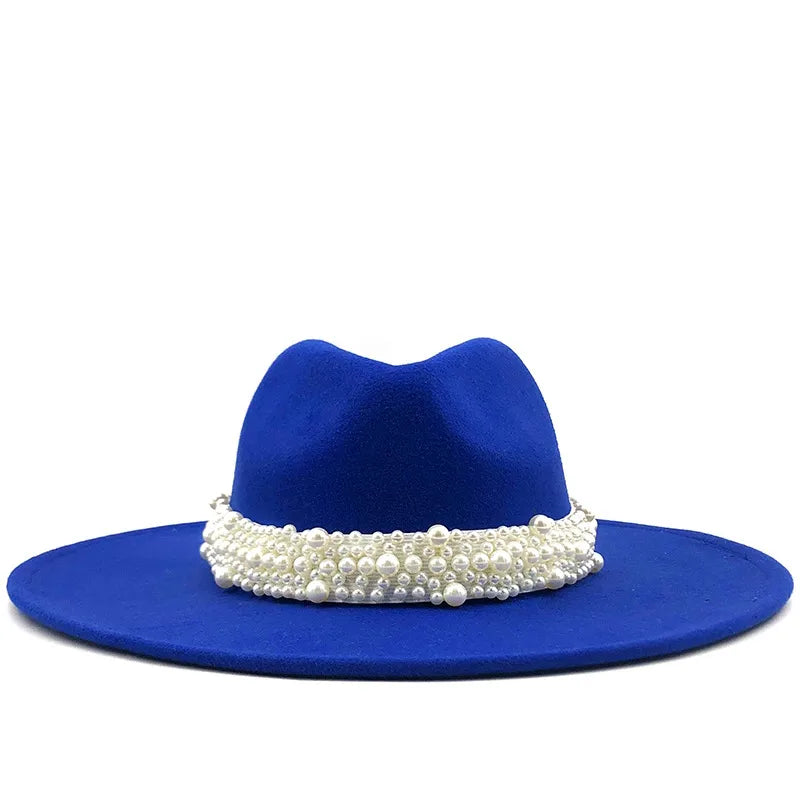 9.5cm Pearl Accessories Women's Woolen Hat Jazz Hat Autumn And Winter British Retro Top Hat Women