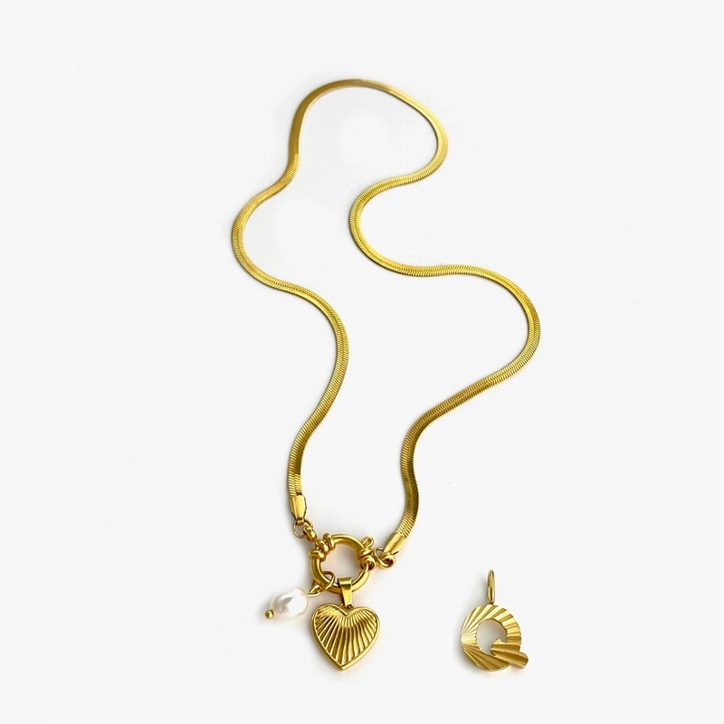 Minimalist Commute Letter Heart Shape 316L Stainless Steel  Freshwater Pearl 18K Gold Plated Stainless Steel Necklaces