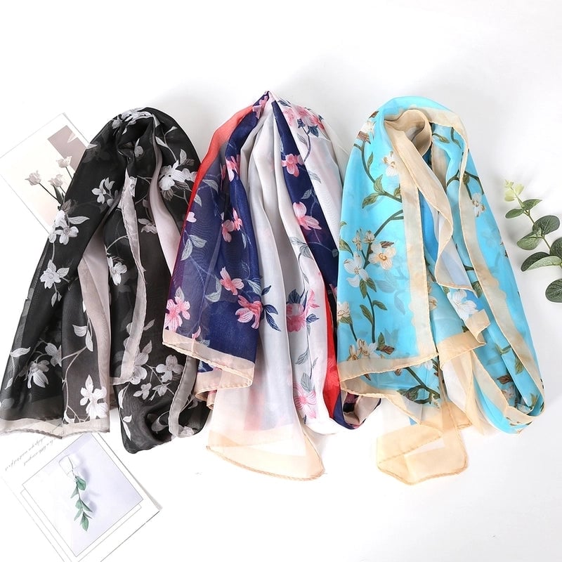 Women's Sweet Rose Chiffon Silk Scarf