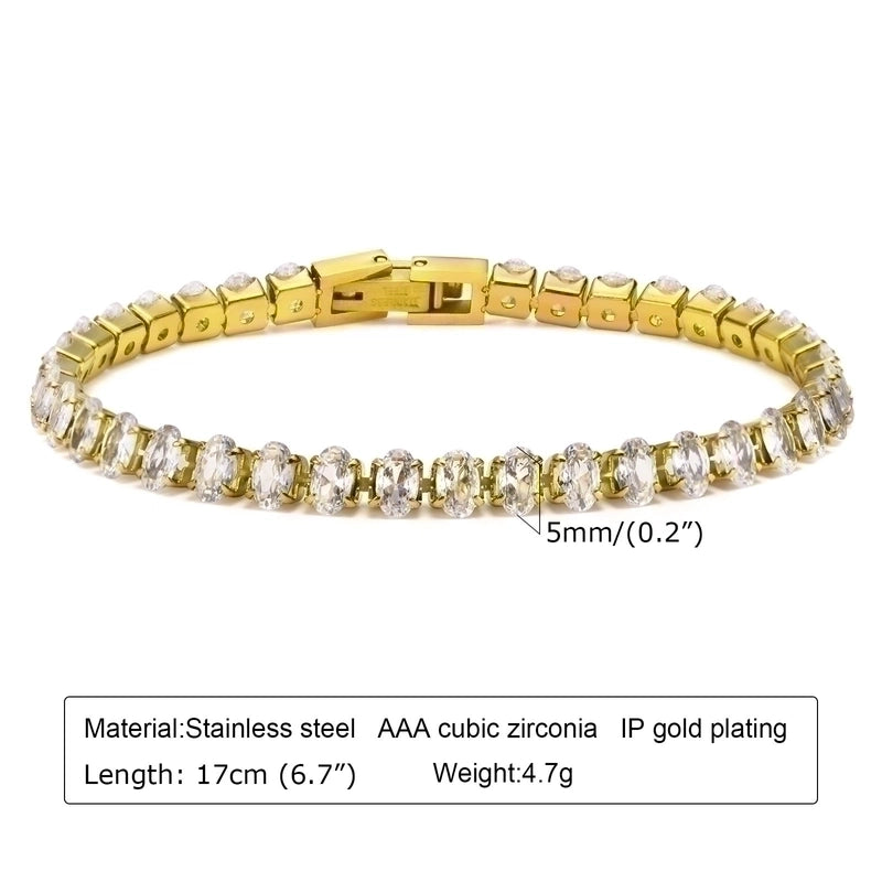 Fashion Solid Color 201 Stainless Steel Zircon 18K Gold Plated Plating Inlay Bracelets Necklace