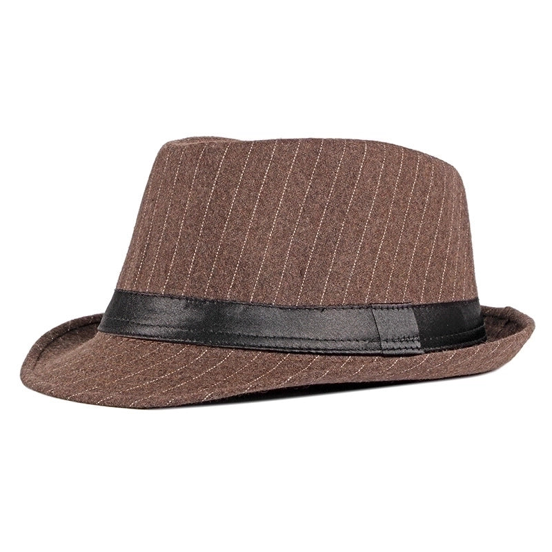 Men's Retro British Style Stripe Crimping Fedora Hat