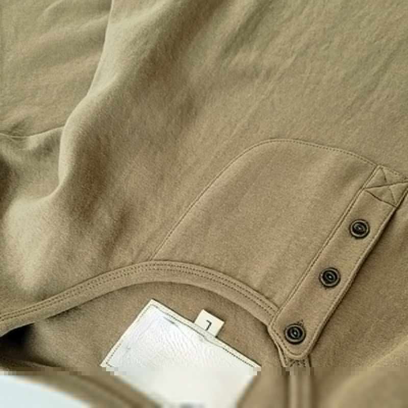 Vintage Khaki Henley Collar Cotton Short Sleeve Casual T-Shirt