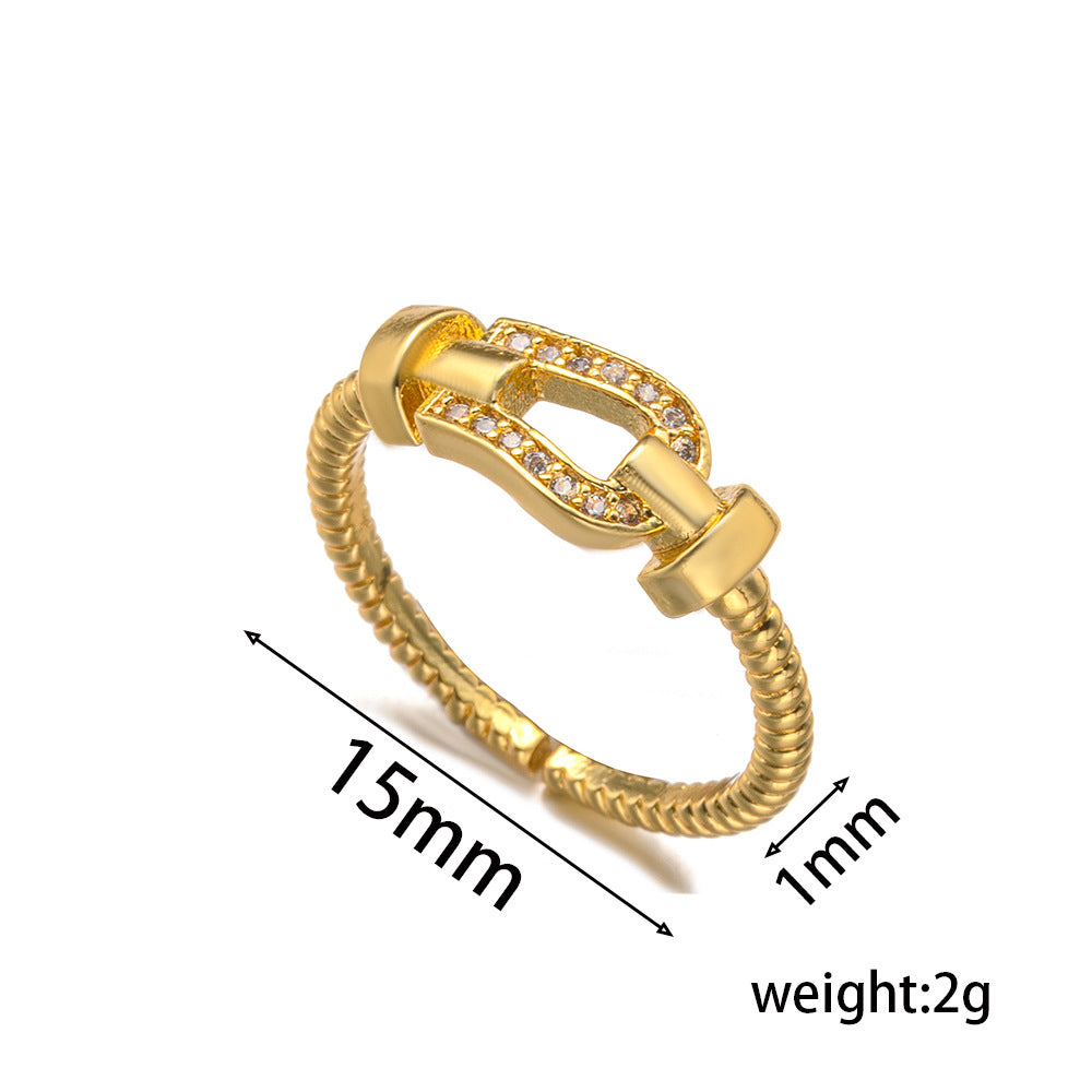 Seiko High Version Classic Horseshoe Buckle Ring Fashion Ins Brushed Ring Adjustable Female