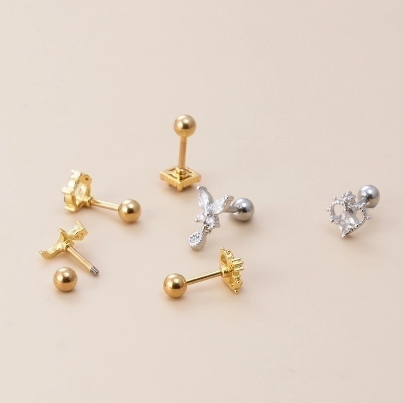 1 Piece Ear Cartilage Rings & Studs Retro Moon Water Droplets Heart Shape 316L Stainless Steel  Copper Inlaid Zircon