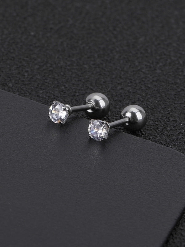 1 Pair Minimalist Geometric 304 Stainless Steel Zircon Ear Studs