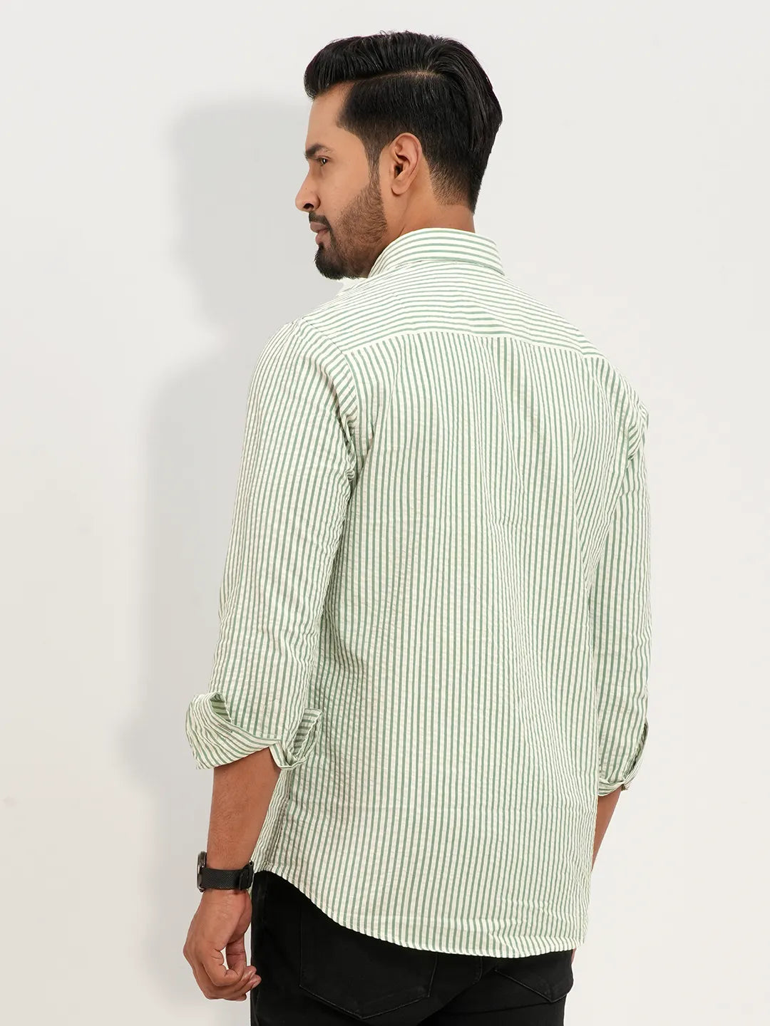 Men's Green Stripe Full Sleeve Casual Shirt