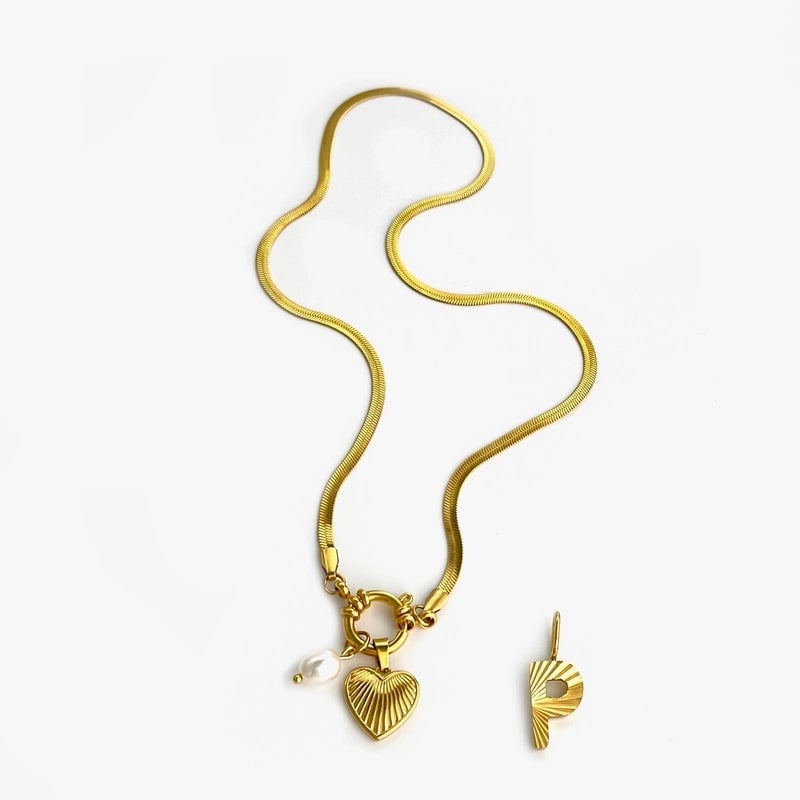 Minimalist Commute Letter Heart Shape 316L Stainless Steel  Freshwater Pearl 18K Gold Plated Stainless Steel Necklaces