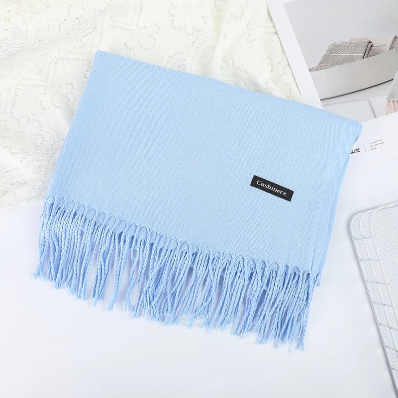 Solid Color Cashmere Tassel Scarf  Autumn And Winter Warm Scarf Simple Style Air Conditioning Shawl