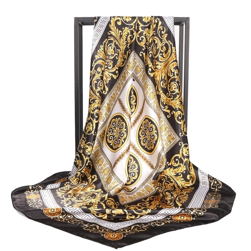 Women's Retro Printing Polyester Satin Printing Dyeing Braid Silk Scarf