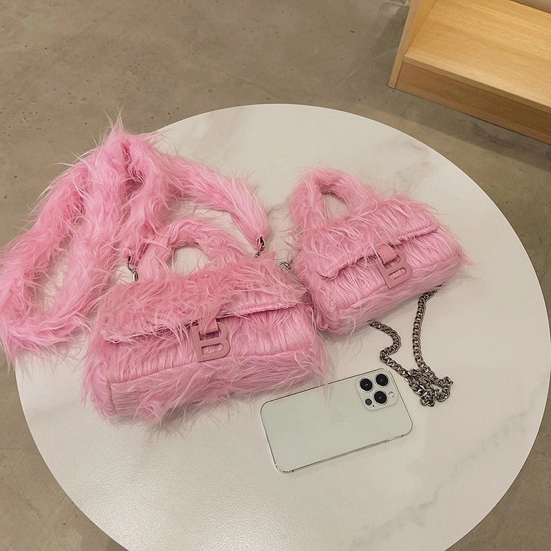 Candy Color Plush Bag Autumn And Winter New Handbag Messenger Bag