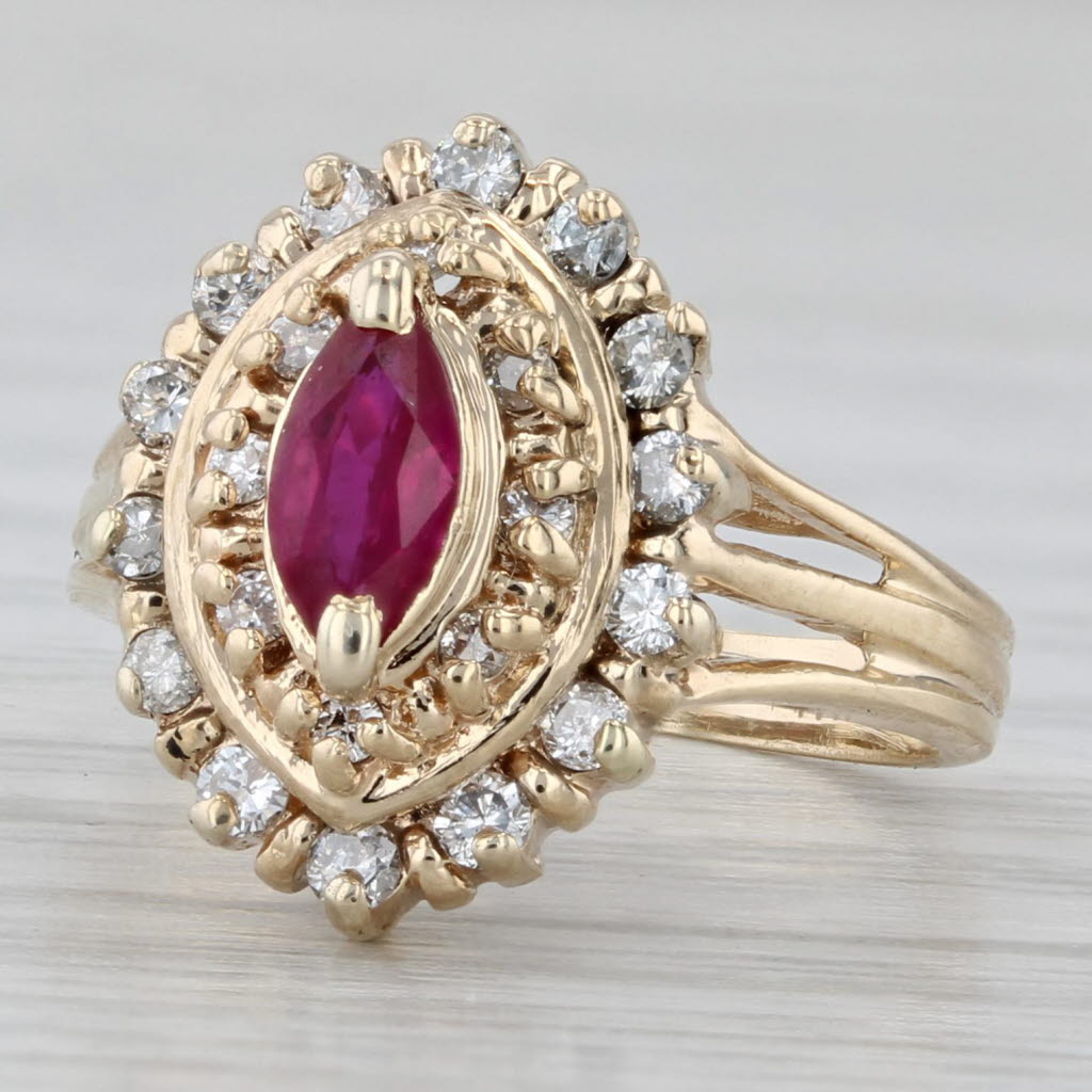 0.50ctw Ruby Diamond Halo Ring 14k Yellow Gold Size 2.75