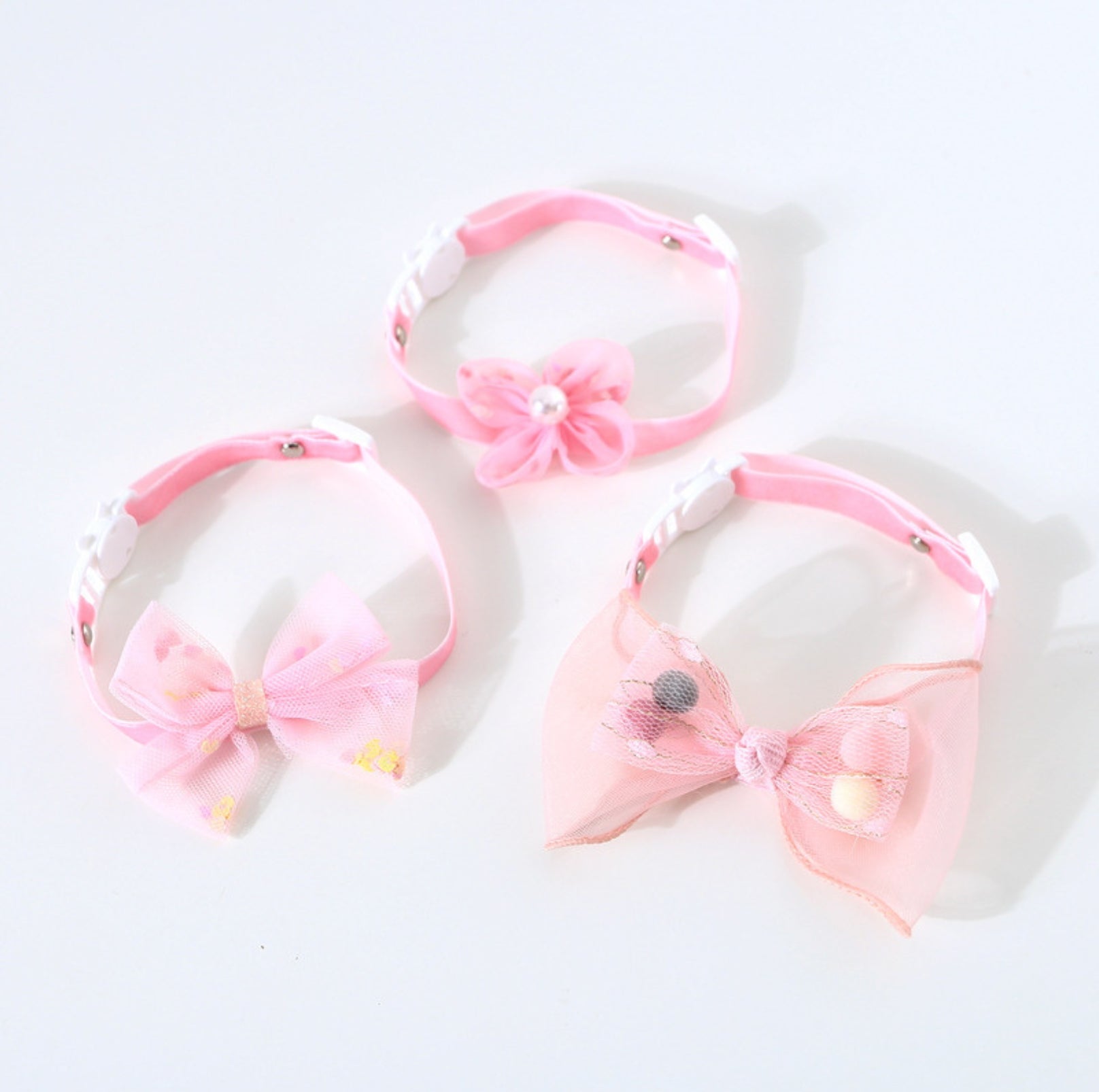 Adjustable Pet Collar with Lace. Pompom. & Glitter Butterfly