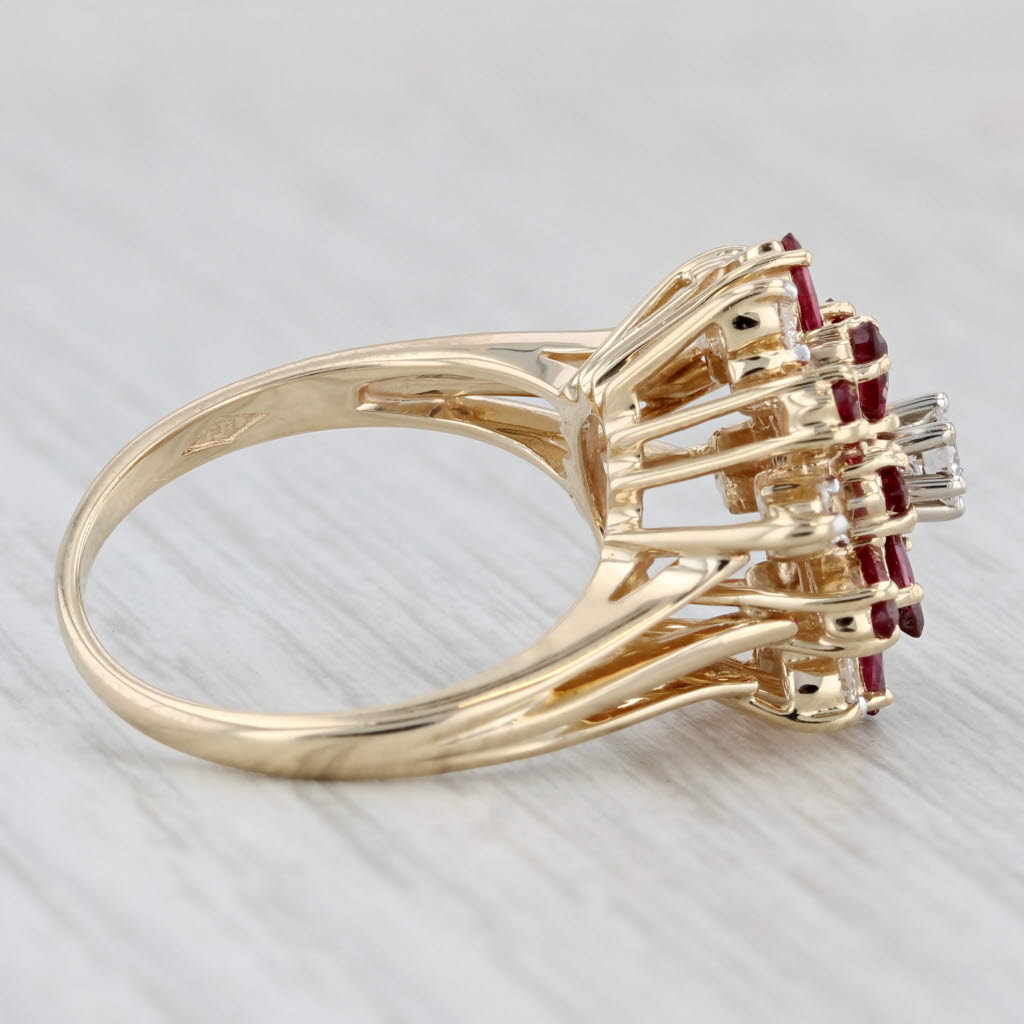 1.79ctw Ruby Diamond Cluster Flower Ring 14k Yellow Gold Size 8 Cocktail