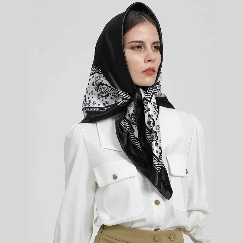 Women's Elegant Letter Plaid Polka Dots Satin Printing Silk Scarf
