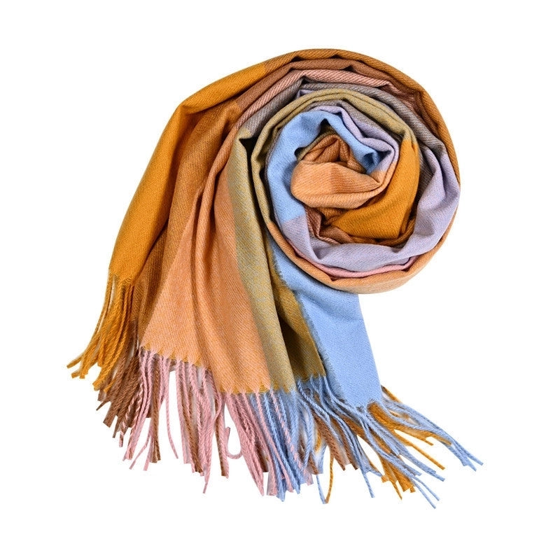 Women'S Fashion Plaid Imitation Cashmere Tassel Scarf