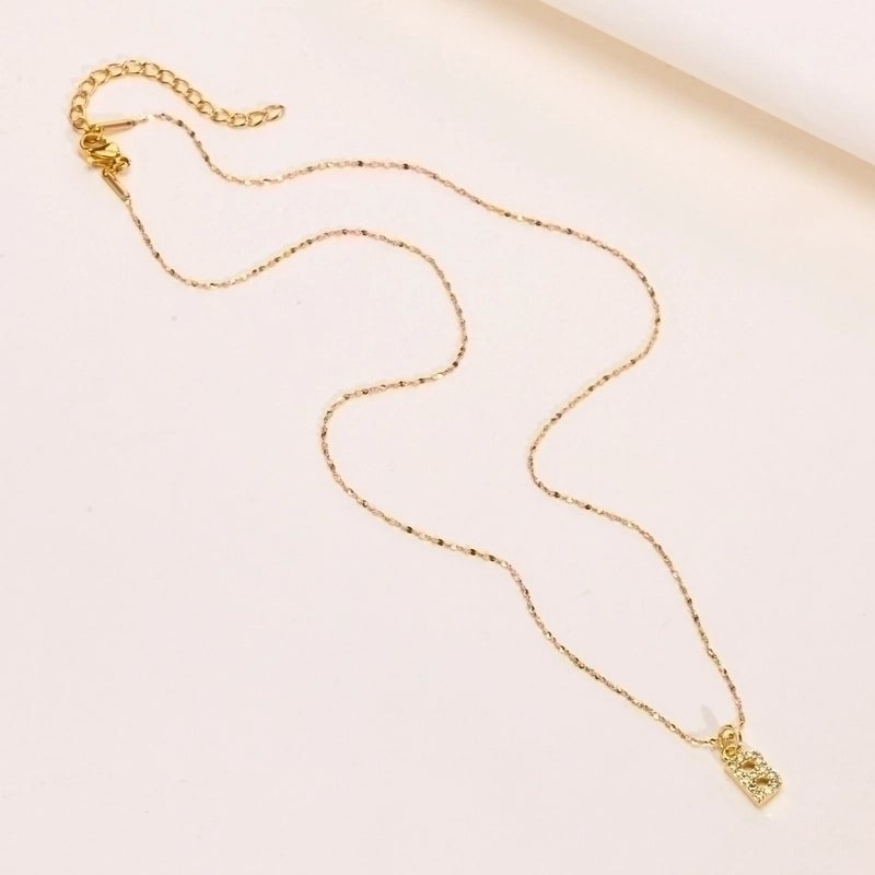 Minimalist Letter 201 Stainless Steel Copper Inlay Artificial Diamond Pendant Necklace