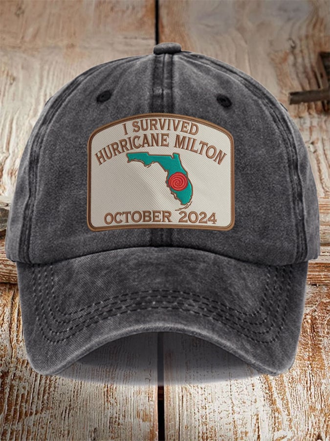 Unisex Distressed Washed Cotton I Survived Hurricane Milton Hat