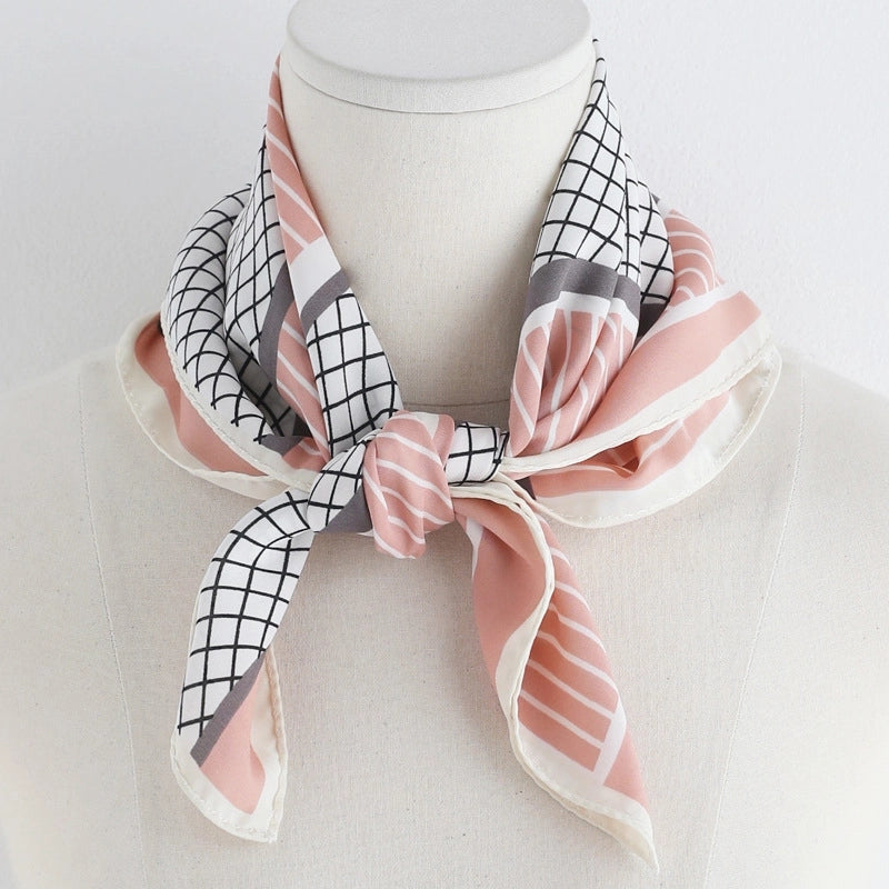 Women's Minimalist Plaid Satin Printing Silk Scarf
