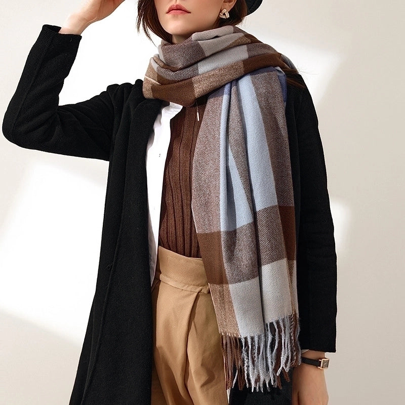 Women's Basic Plaid Polyester Scarf
