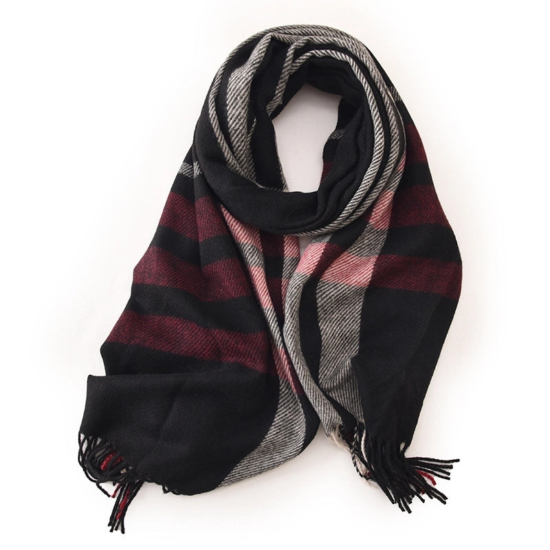 Women's Basic Plaid Polyester Tassel Scarf