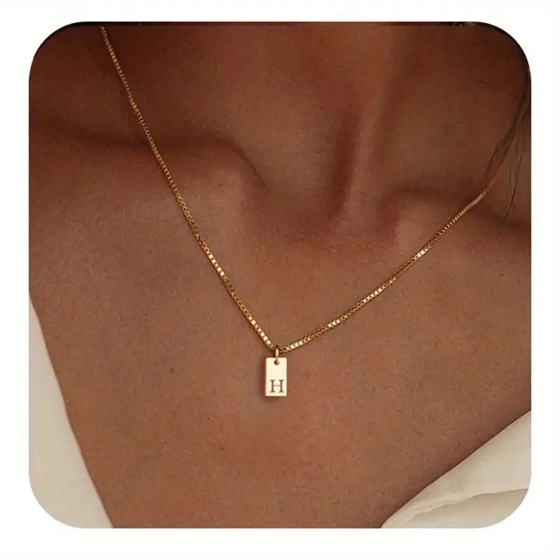 Titanium Steel Minimalist Letter Rectangle Plating Pendant Necklace